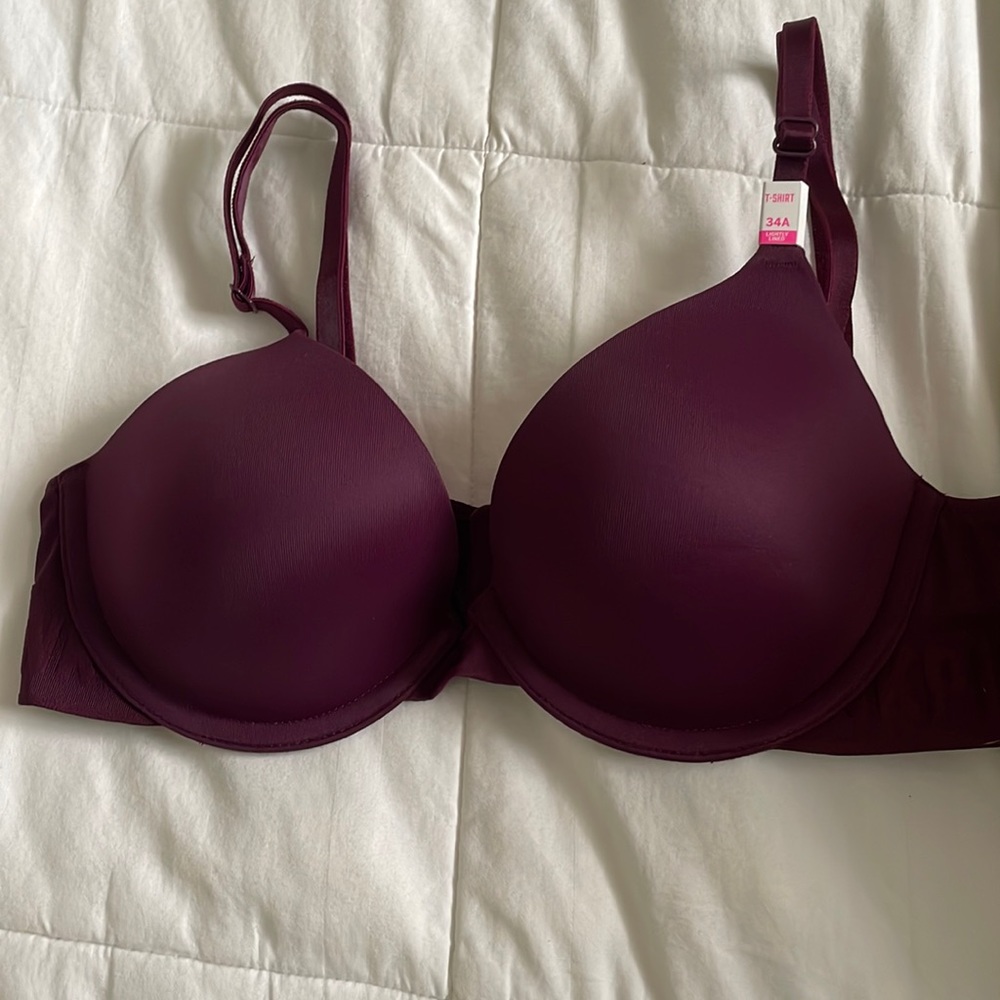 burgundy lightly lined bra